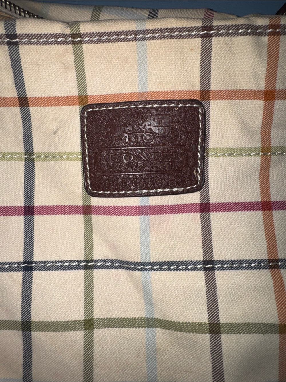 Coach Plaid Hobo Bag in Cream with Brown Leather Trim - Picture 2 of 5